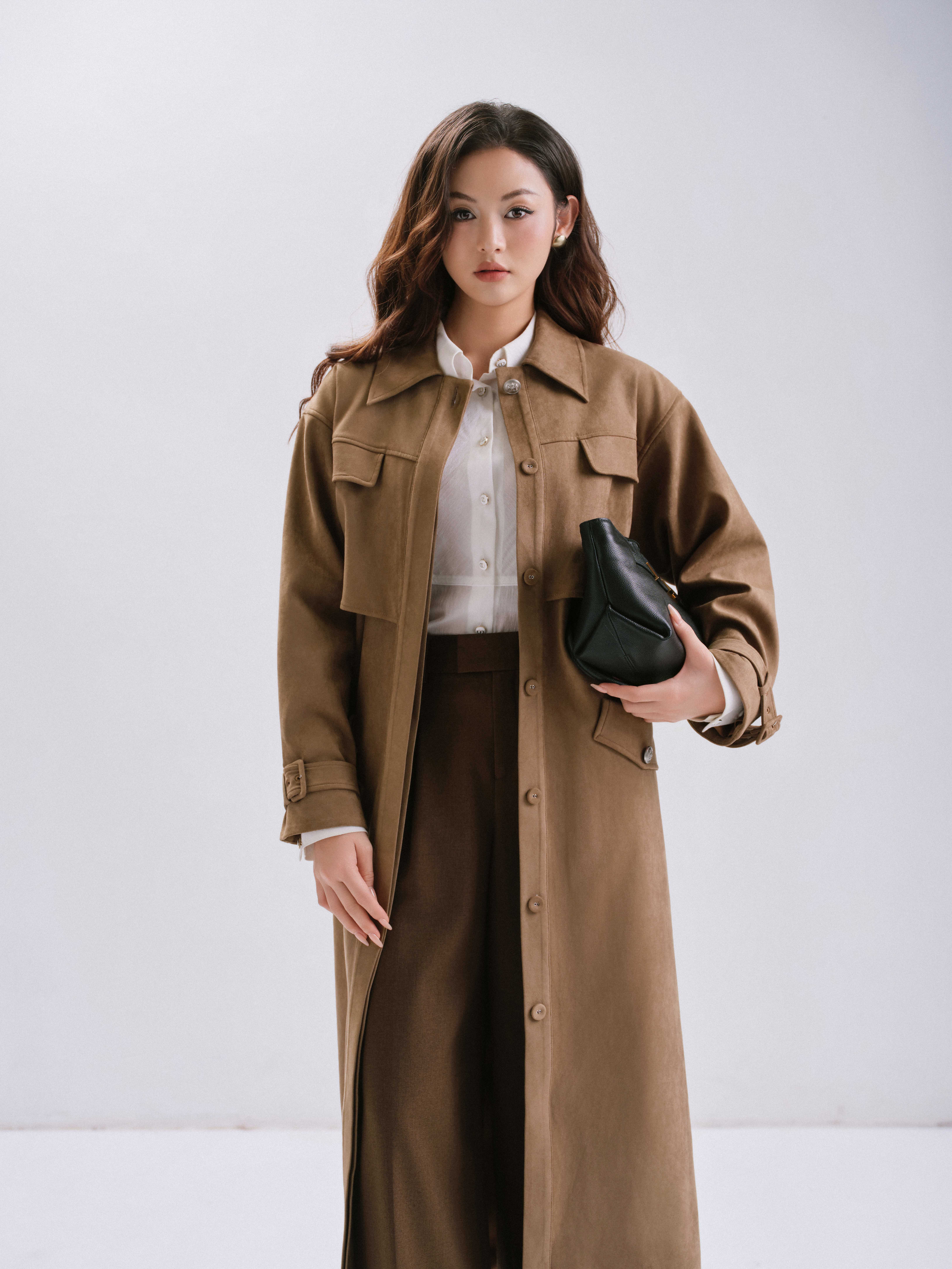 Áo trendcoat da lộn